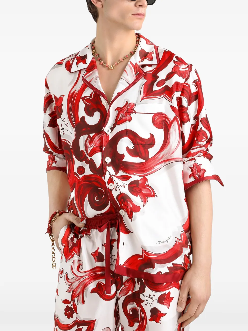 Dolce & Gabbana Twill overhemd met Majolica-print Rood