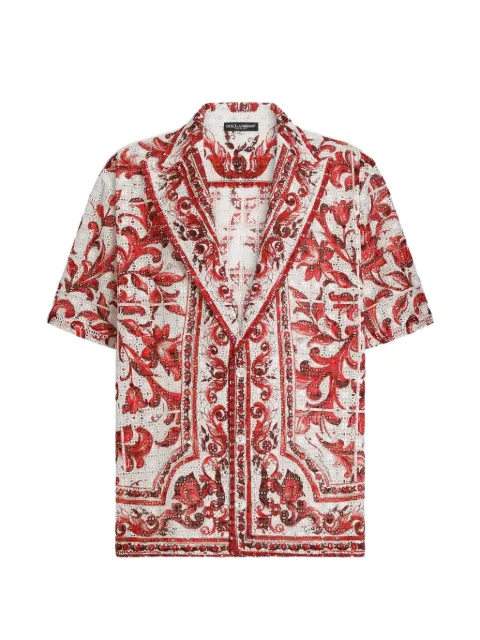 Dolce & Gabbana Vanity skjorte med broderie anglaise og Majolica-tryk