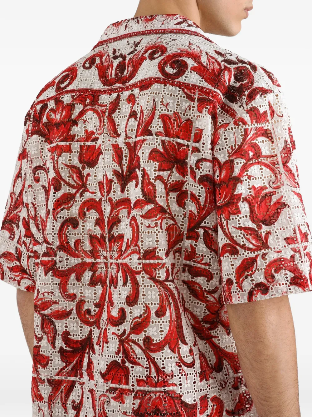 Dolce & Gabbana Vanity overhemd met broderie anglaise kant en Majolica-print Rood