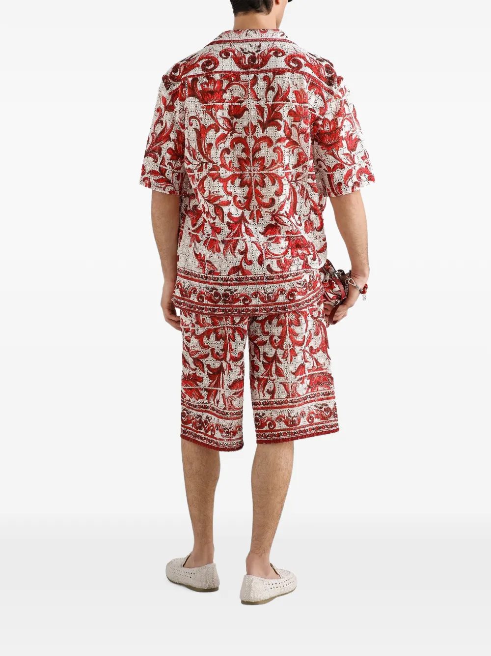 Dolce & Gabbana Vanity overhemd met broderie anglaise kant en Majolica-print Rood
