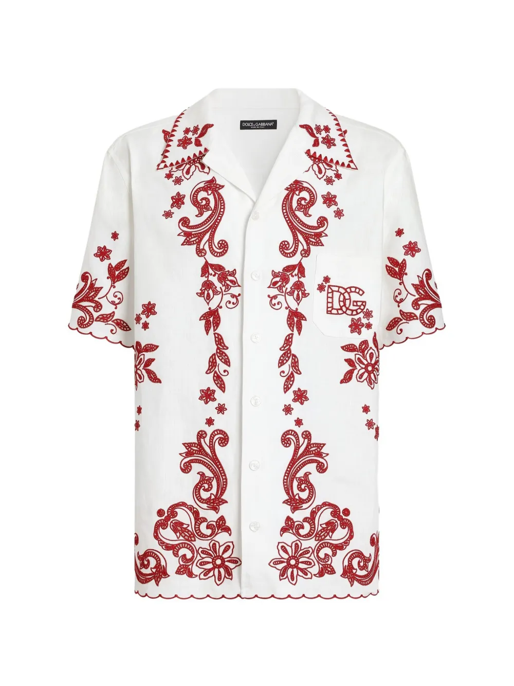 Dolce & Gabbana Hawaii-Leinenhemd mit Schnittmuster - Weiß