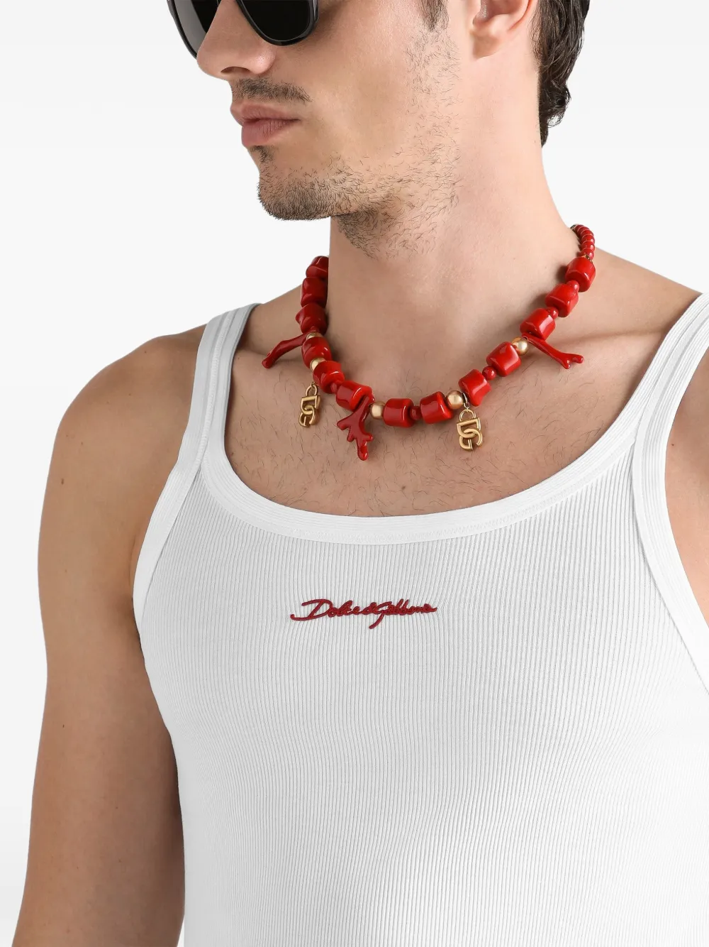 Dolce & Gabbana Katoenen tanktop met DG-borduurwerk Wit