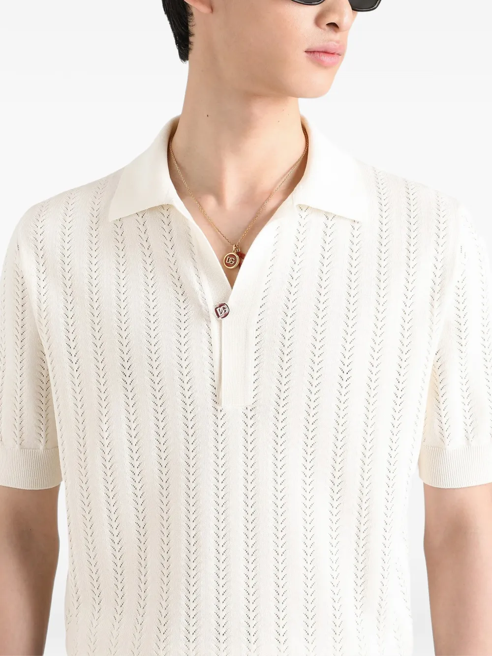 Dolce & Gabbana Poloshirt met geperforeerd katoenen Beige