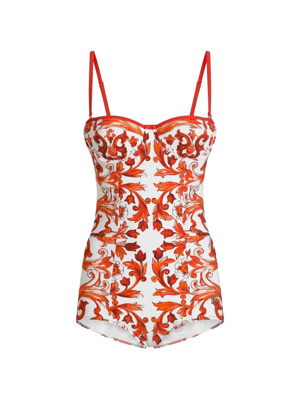 Dolce & Gabbana Costume da bagno intero con stampa maiolica - Bianco