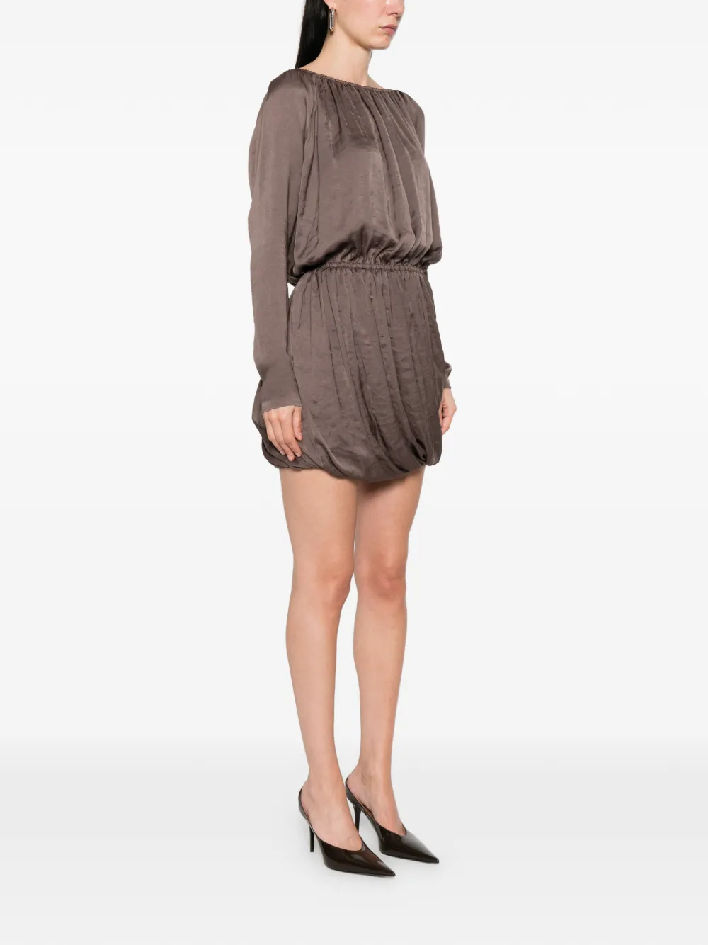 Saint Laurent Elastische midi-jurk met lange mouwen Bruin