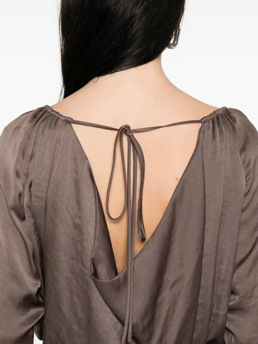 Saint Laurent Elastische midi-jurk met lange mouwen Bruin