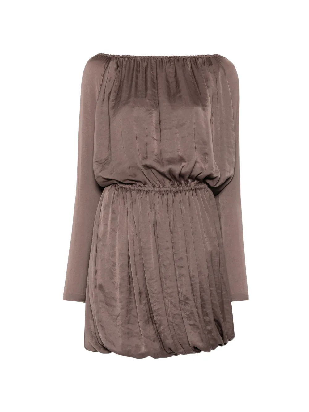 Saint Laurent elasticated long-sleeve midi dress - Braun