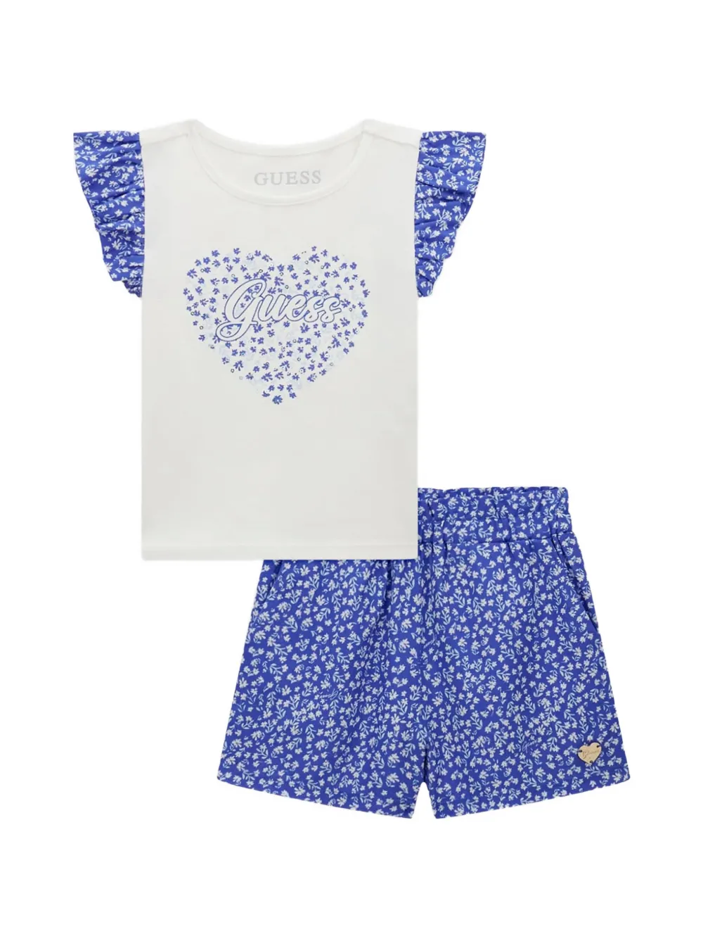 guess kids floral ruffled T-shirt and short set - Bianco