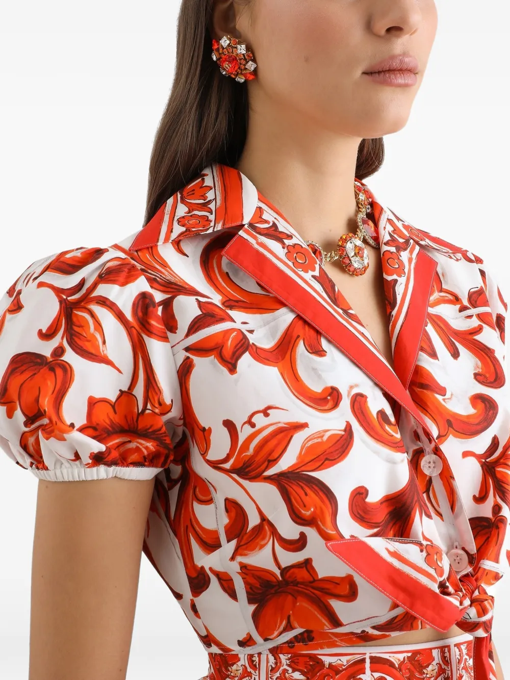 Dolce & Gabbana Popeline blouse met Majolica-print Wit