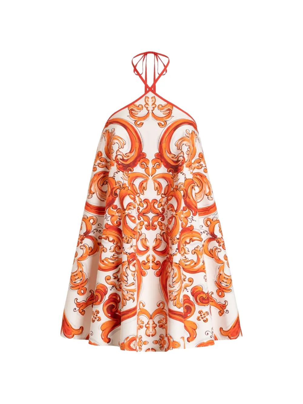 Dolce & Gabbana Abito lungo svasato in popeline con stampa maiolica - Bianco