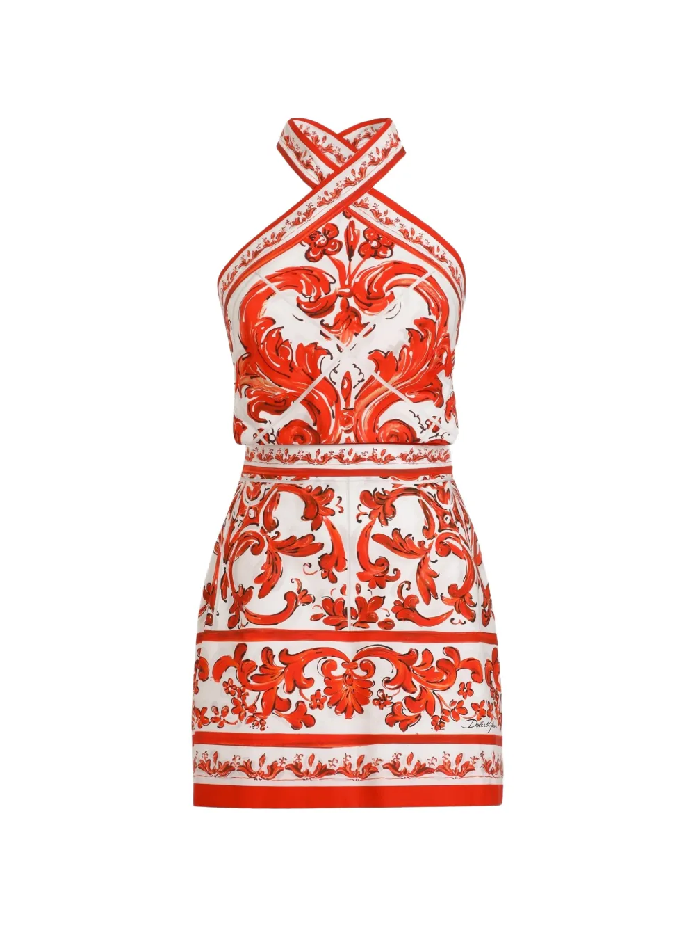 Dolce & Gabbana Abito in popeline con stampa maiolica - Bianco