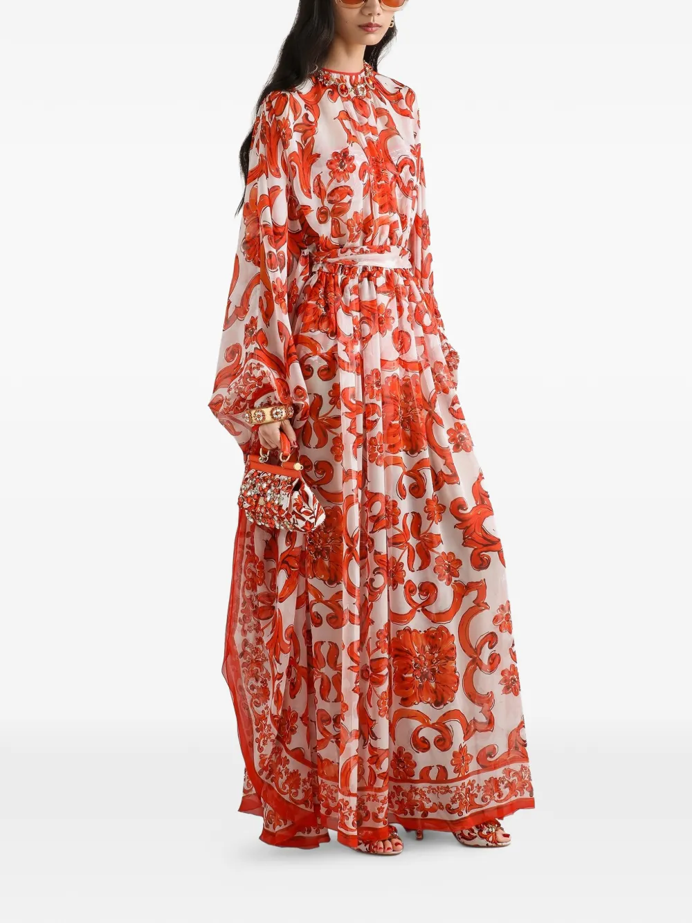 Dolce & Gabbana Maxi-jurk met Majolica-print Wit