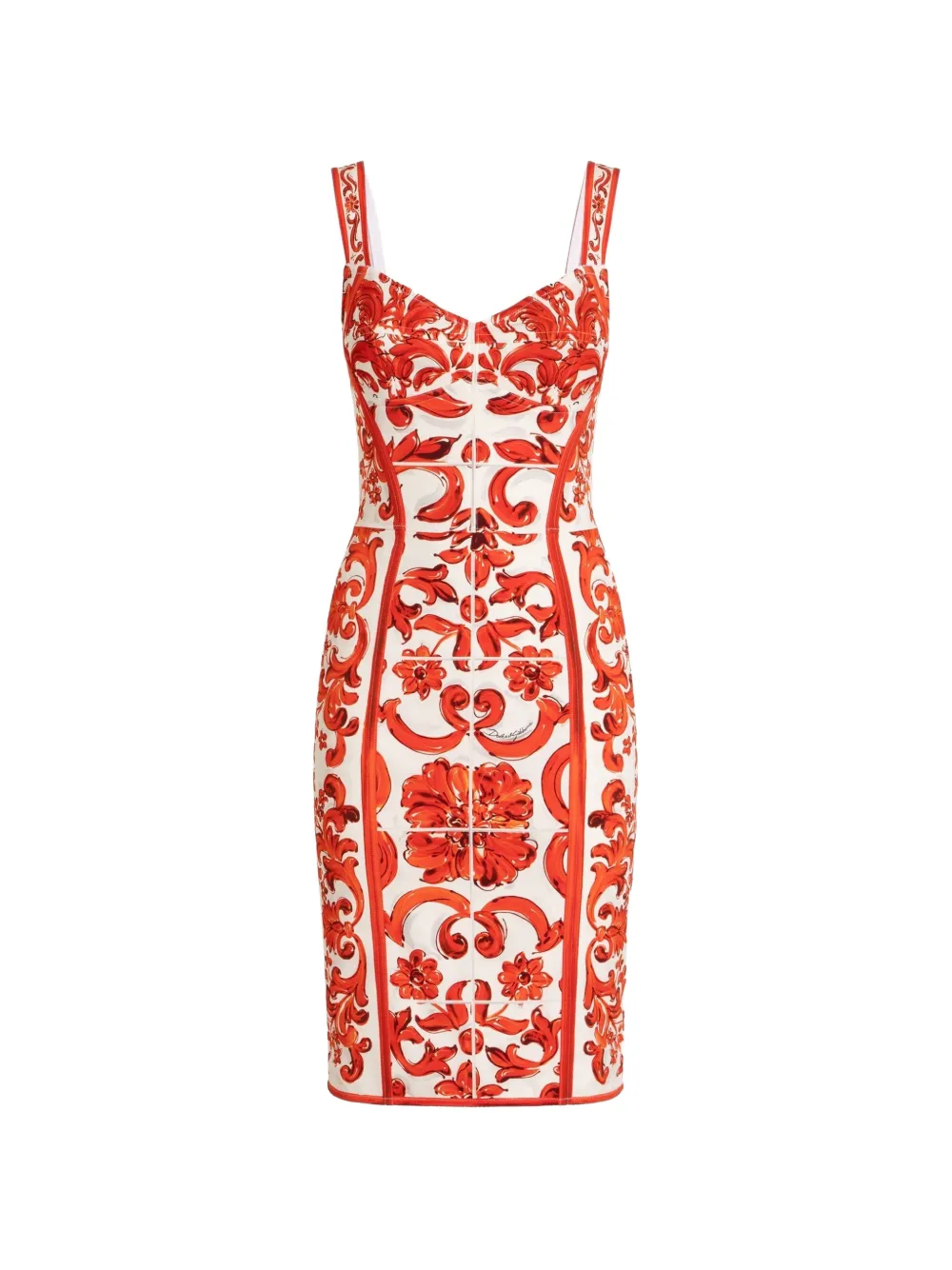 Dolce & Gabbana Abito in charmeuse con stampa maiolica - Bianco