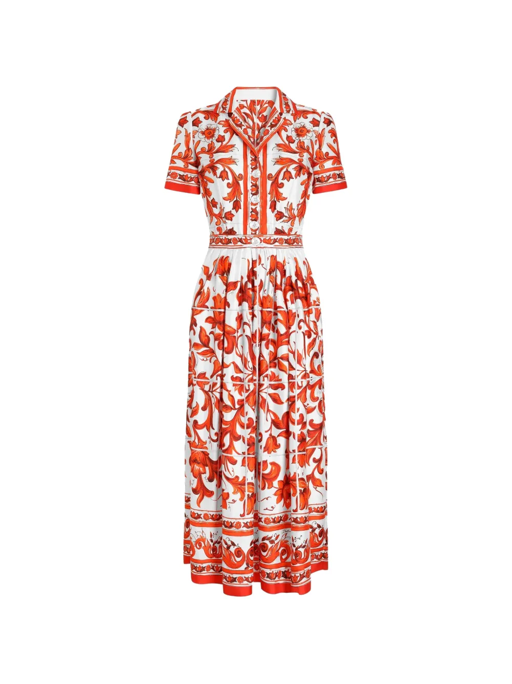 Dolce & Gabbana Abito in twill con stampa maiolica - Rosso