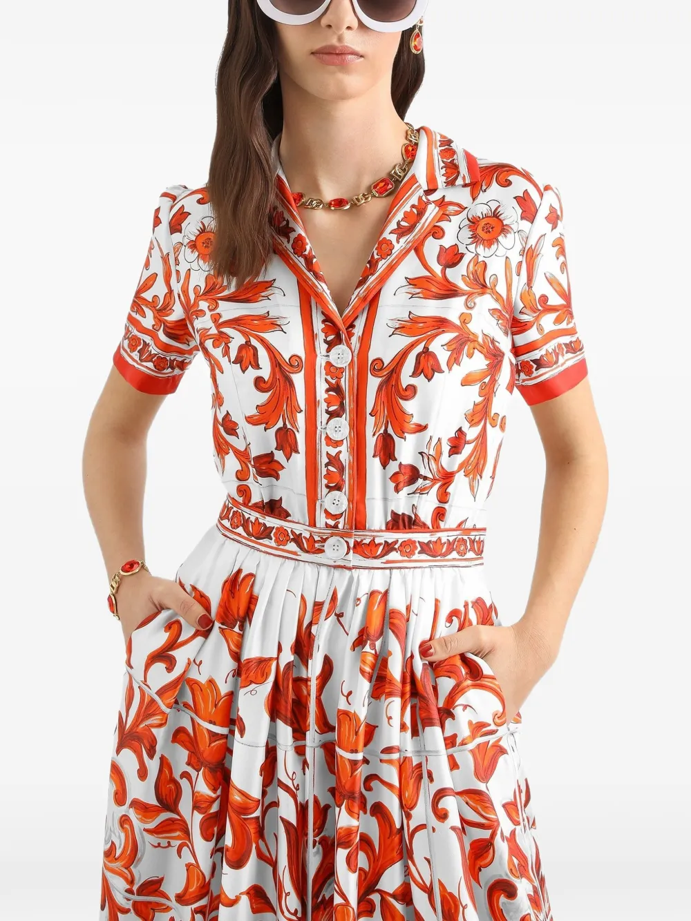 Dolce & Gabbana Twill jurk met Majolica-print Rood