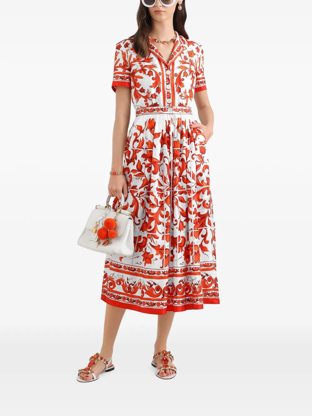 Dolce & Gabbana Twill jurk met Majolica-print Rood