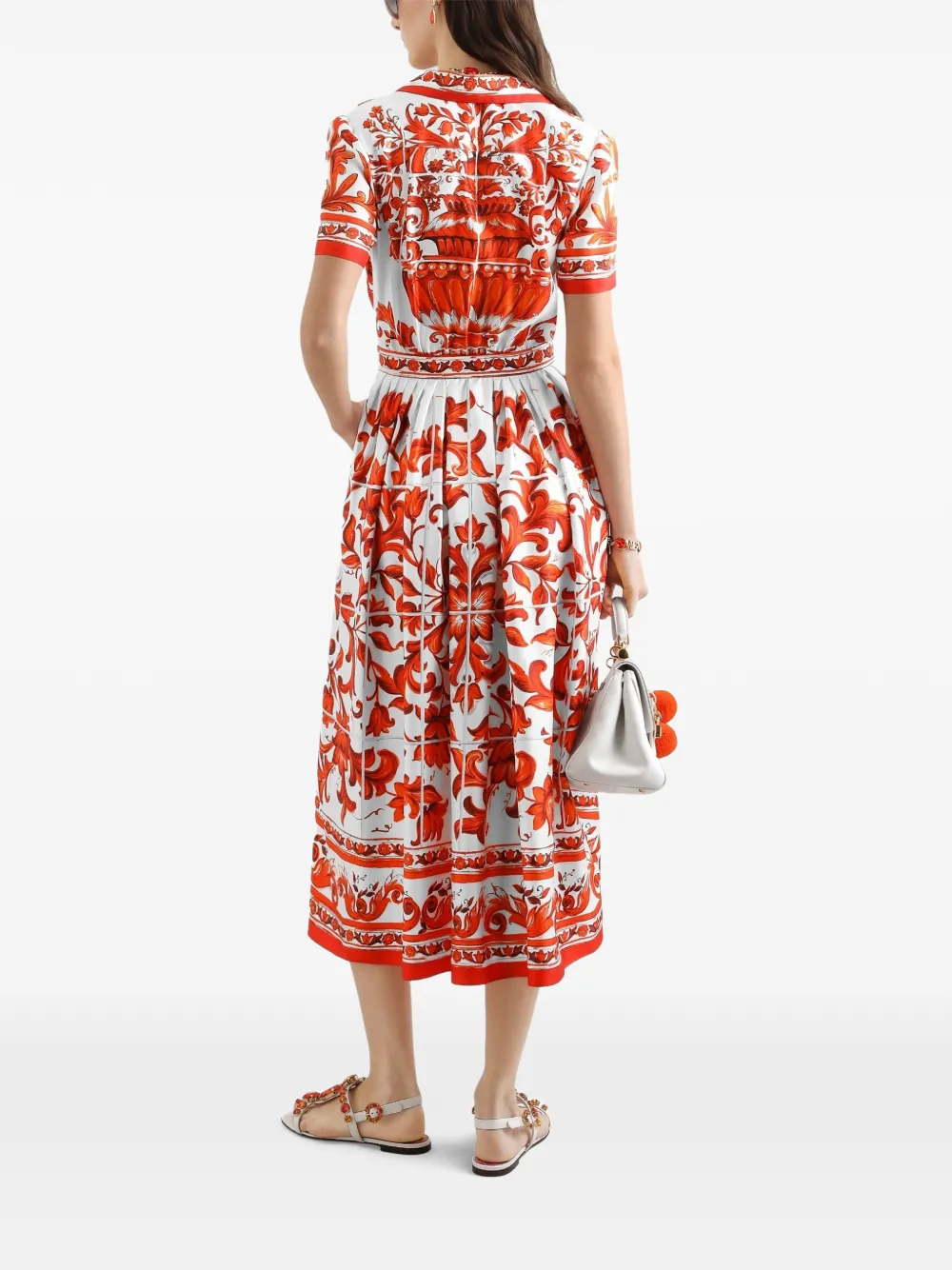 Dolce & Gabbana Twill jurk met Majolica-print Rood