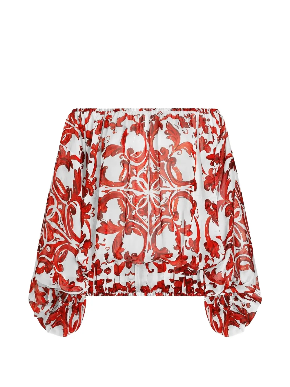 Dolce & Gabbana Top in popeline con stampa maiolica - Bianco