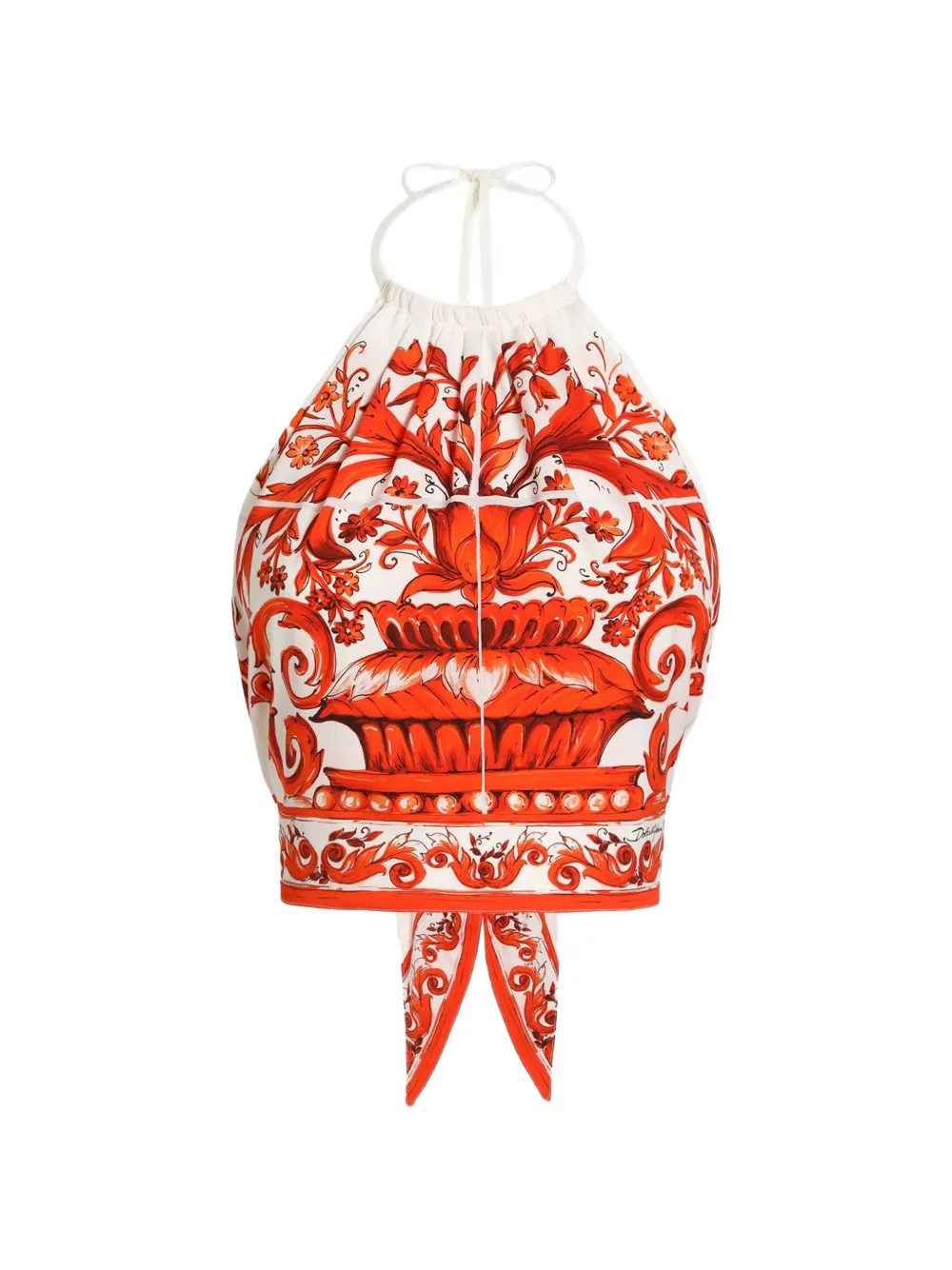 Dolce & Gabbana Charmeuse-Oberteil mit Majolica-Print - Weiß
