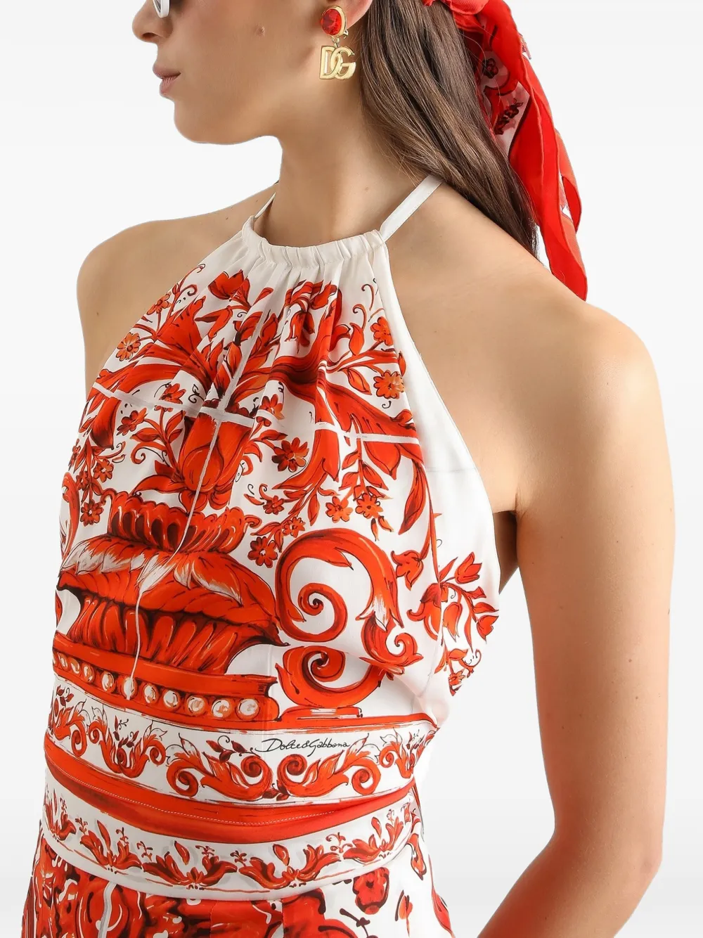 Dolce & Gabbana Charmeuse top met Majolica-print Wit