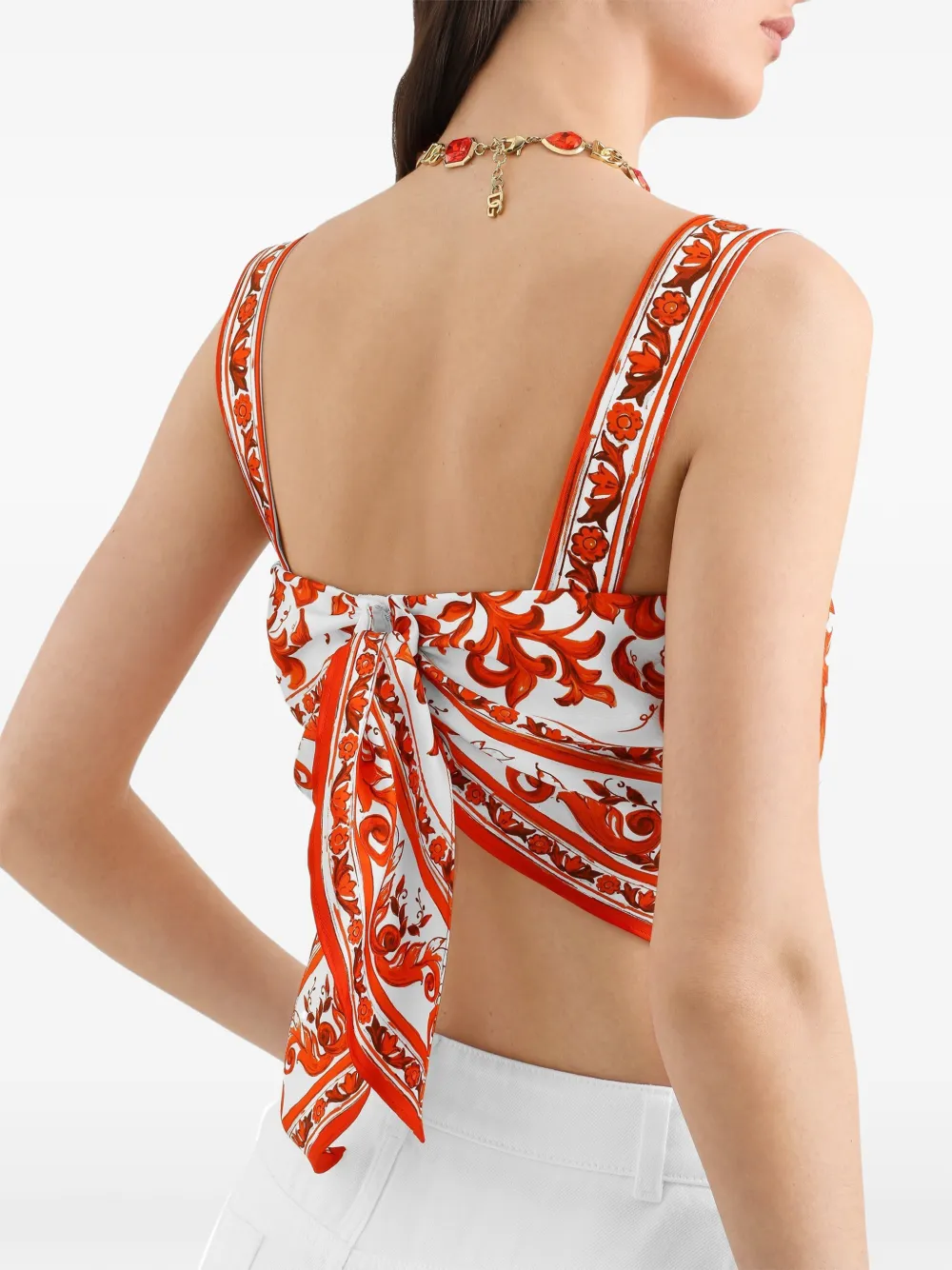 Dolce & Gabbana Zijden twill bustier met Majolica-print Wit