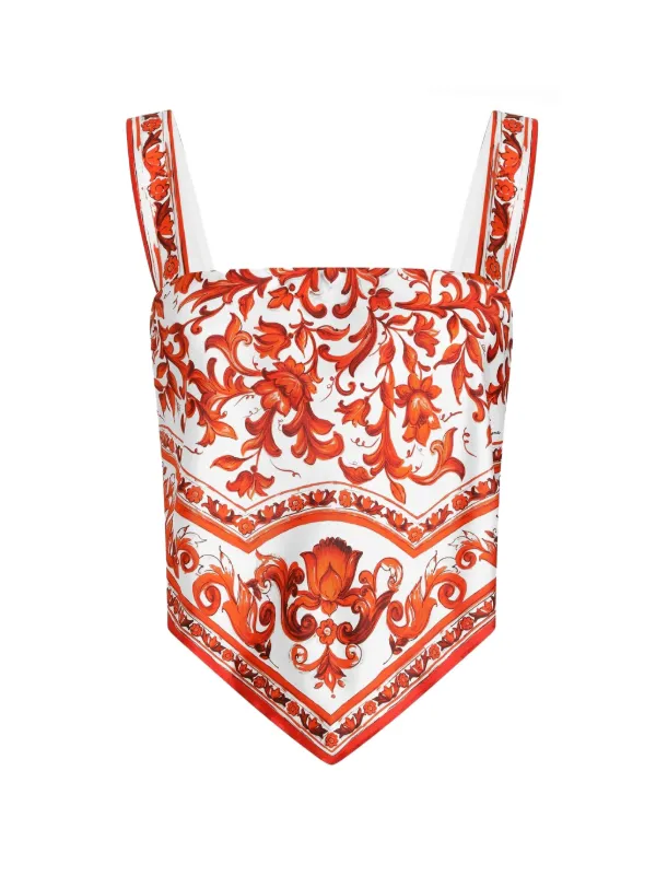 Dolce & Gabbana マジョリカプリント シルクビスチェトップ | ホワイト