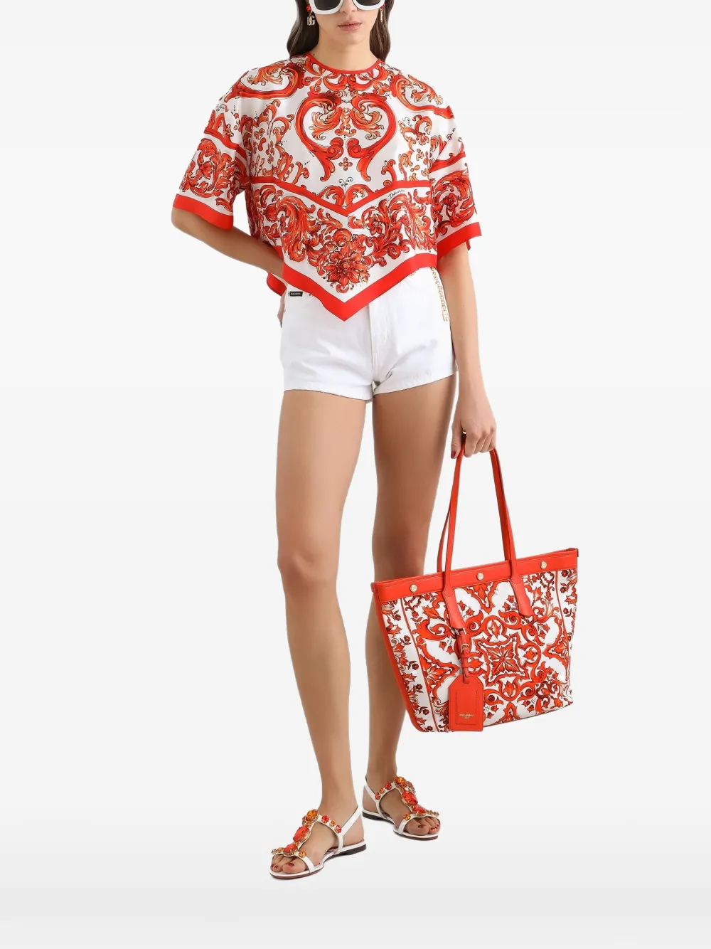 Dolce & Gabbana Grafische top met ronde hals Wit