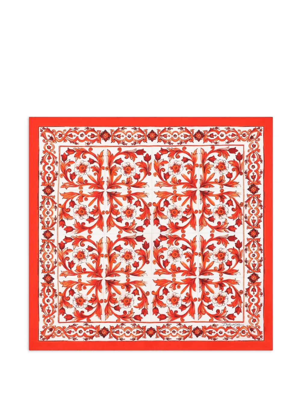 Dolce & Gabbana Foulard in twill di seta con stampa maiolica 70x70 - Rosso