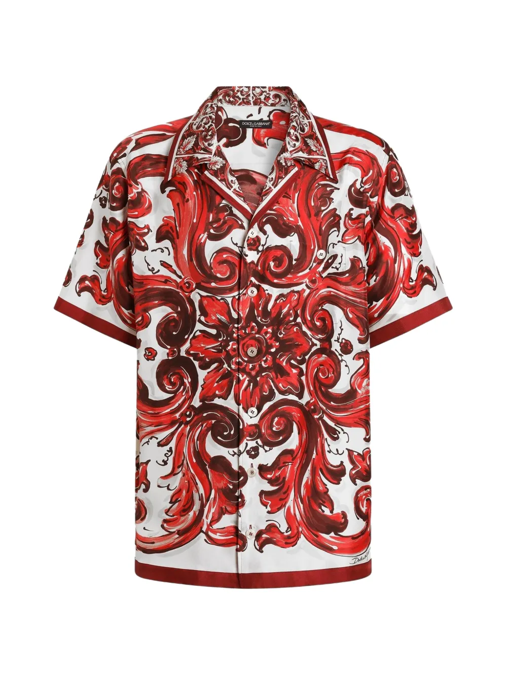 Dolce & Gabbana Camicia in twill di seta con stampa maiolica - Bianco