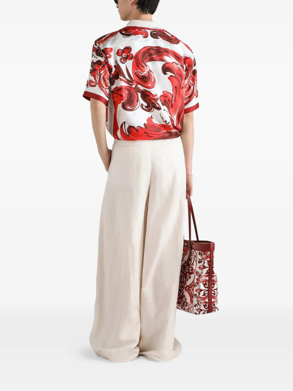 Dolce & Gabbana Zijden twill overhemd met Majolica-print Wit