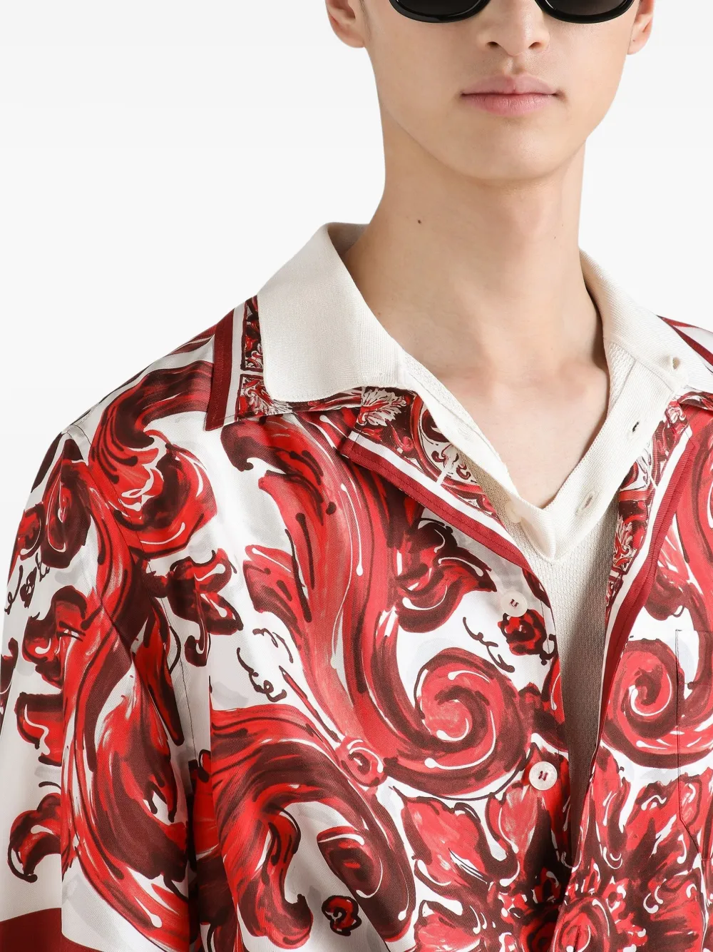 Dolce & Gabbana Zijden twill overhemd met Majolica-print Wit