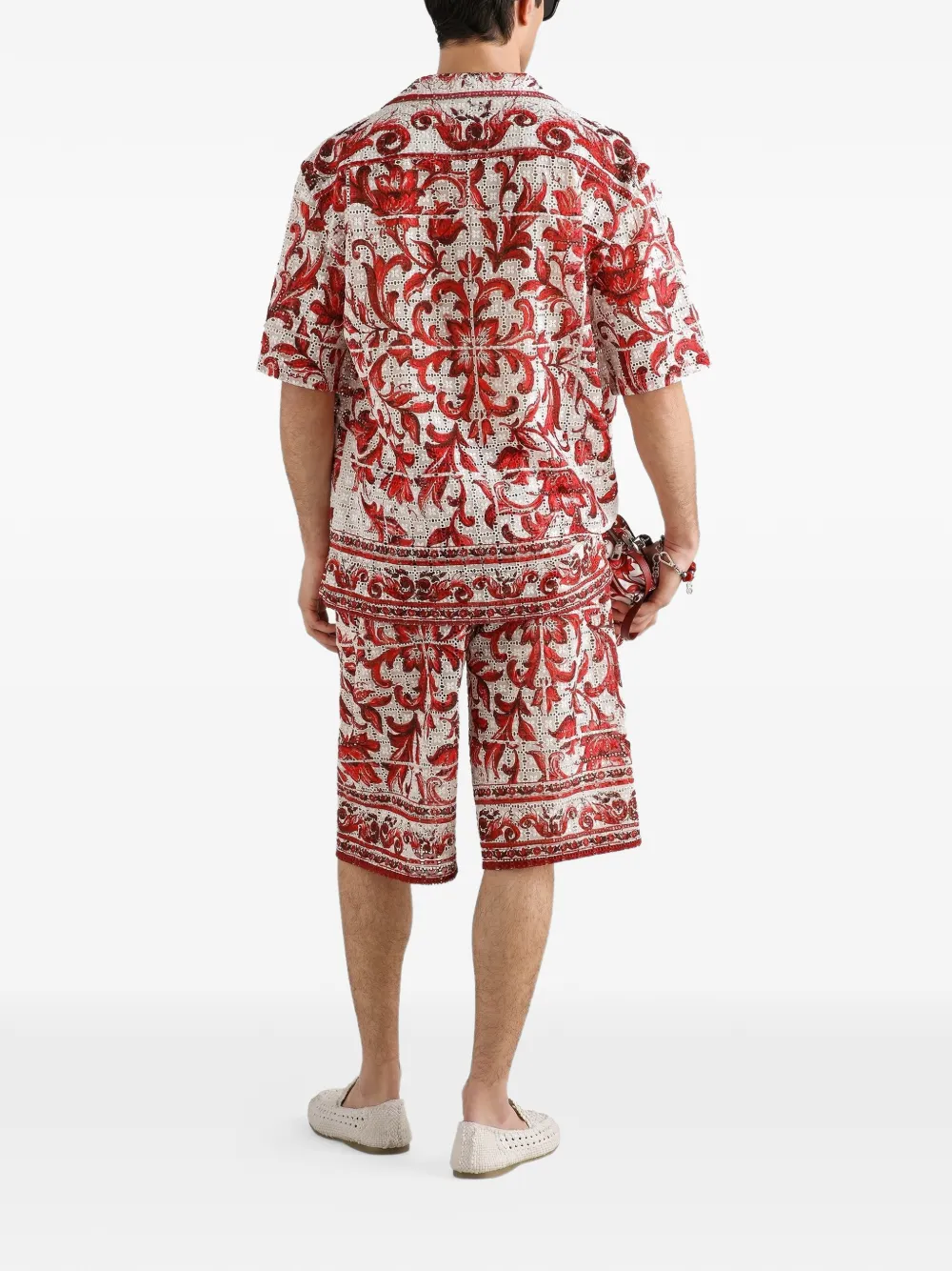 Dolce & Gabbana Broderie anglaise bermuda shorts met Majolica-print Wit
