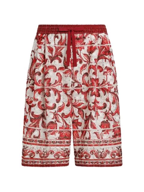Dolce & Gabbana  Majolica-print broderie anglaise lace Vanity bermuda shorts