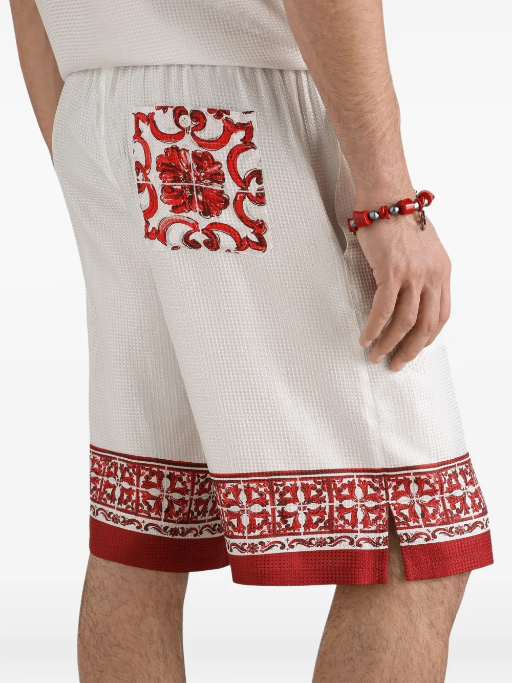 Dolce & Gabbana Twill bermuda met Majolica-print jacquard Wit