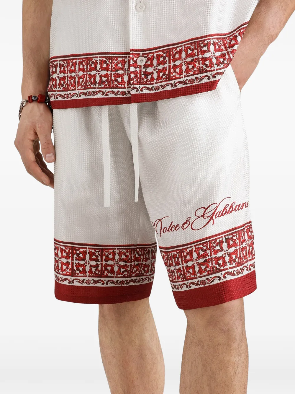 Dolce & Gabbana Twill bermuda met Majolica-print jacquard Wit