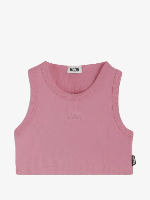 Gcds Kids logo-embroidered ribbed top