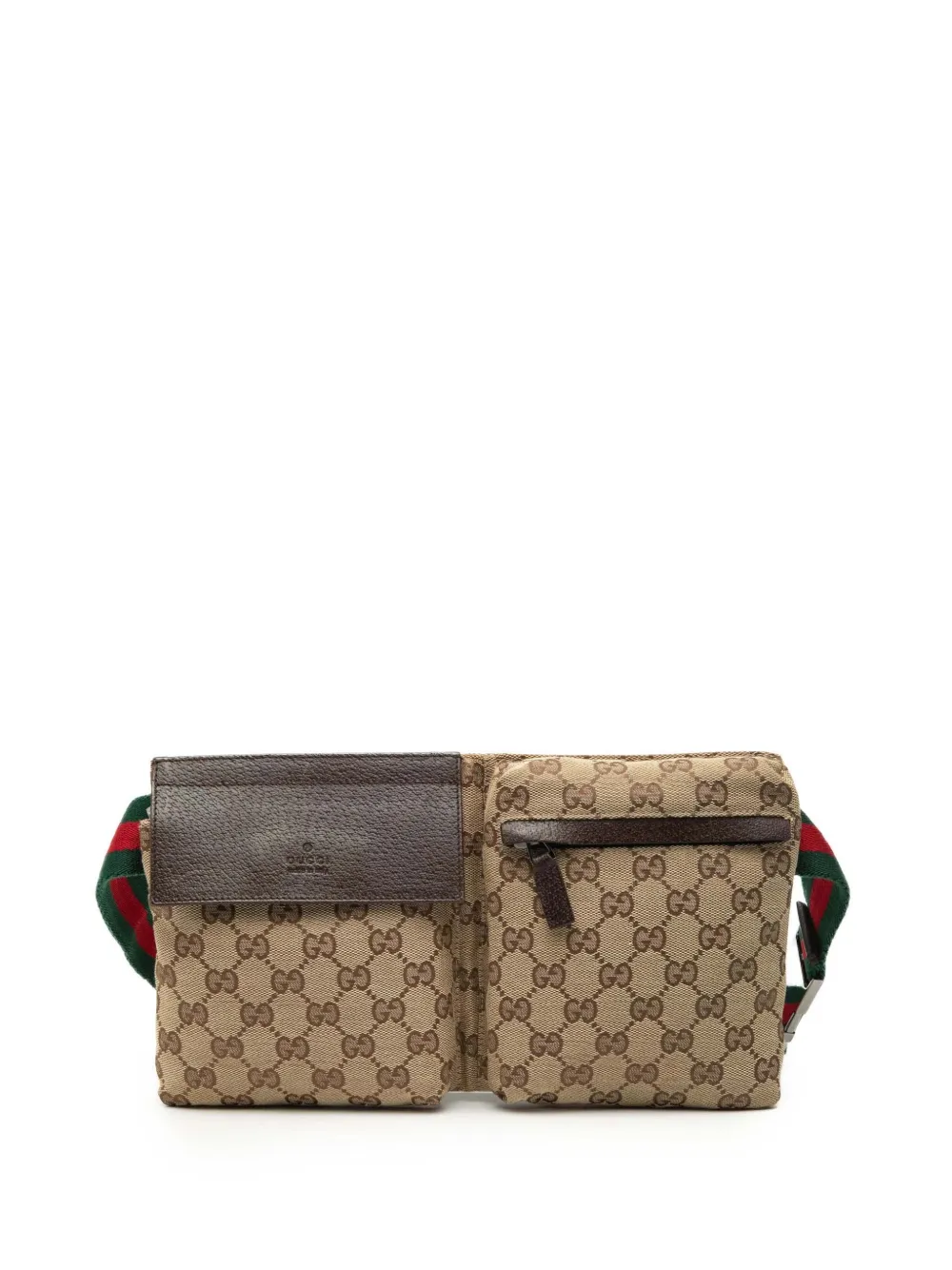 Gucci Pre-Owned 2000-2015 GG Canvas Web Double Pocket belt bag - Marrone