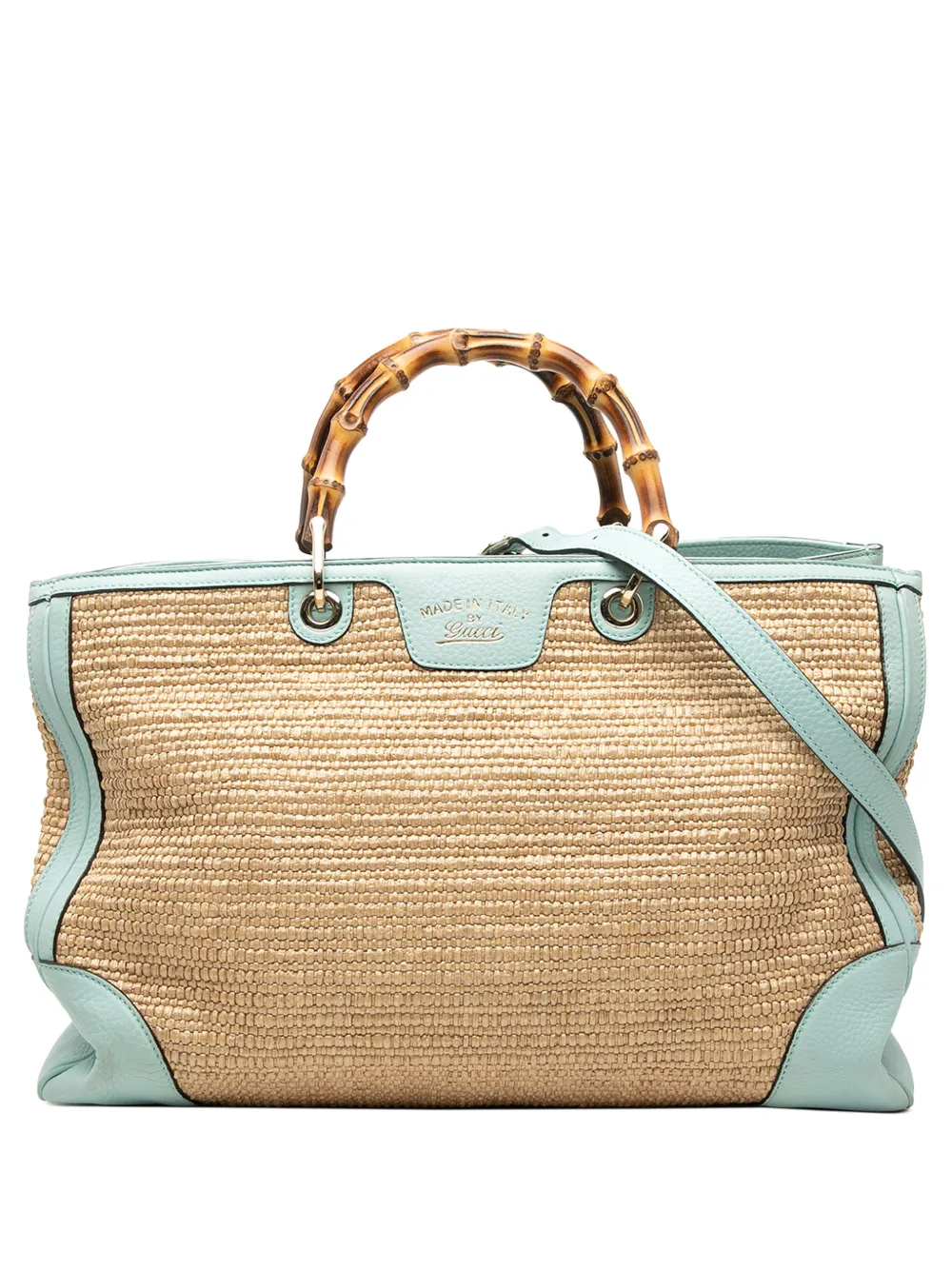 Gucci Pre-Owned 2000-2015 Large Raffia Bamboo Shopper satchel - Blu