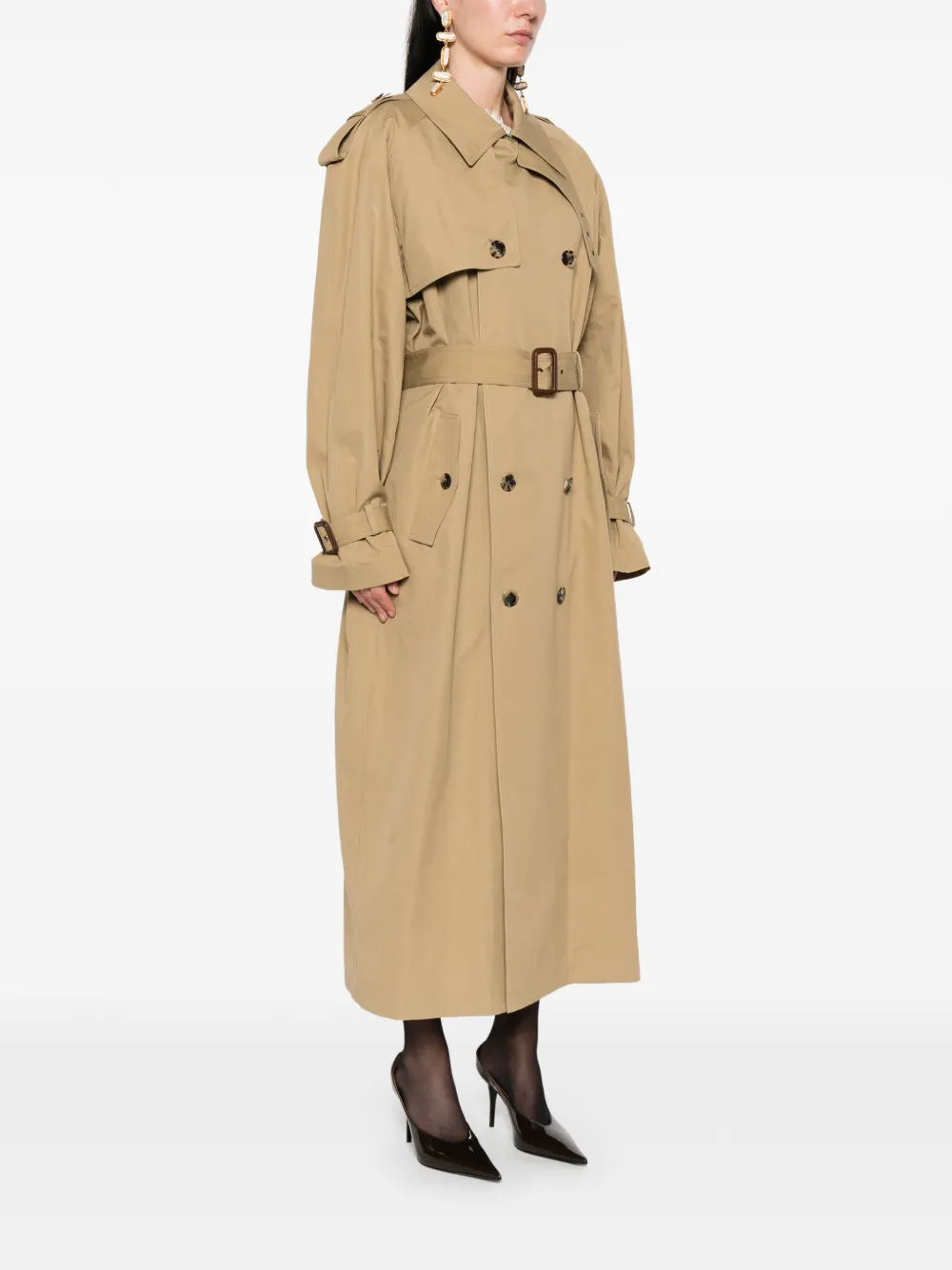  Saint Laurent Button Belted Coat - Neutrals 