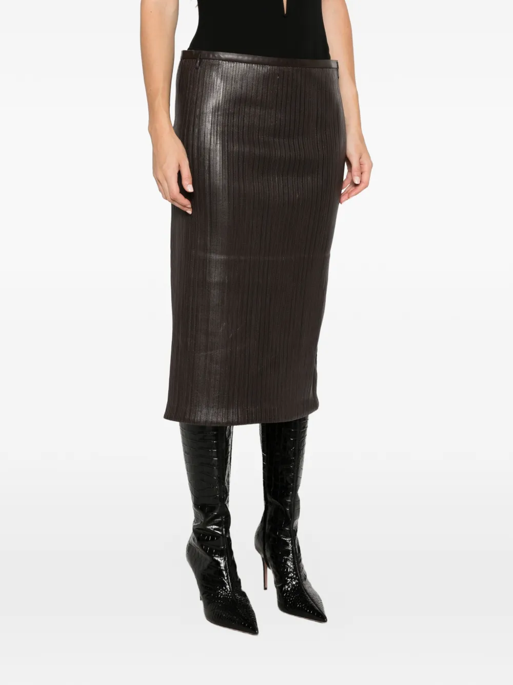 TOM FORD Midi-rok met leren borduurwerk Bruin