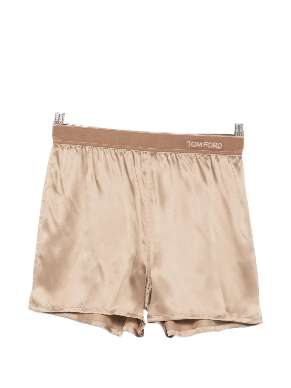 Tom Ford Logo-waistband Silk-satin Pyjamas Shorts In Brown
