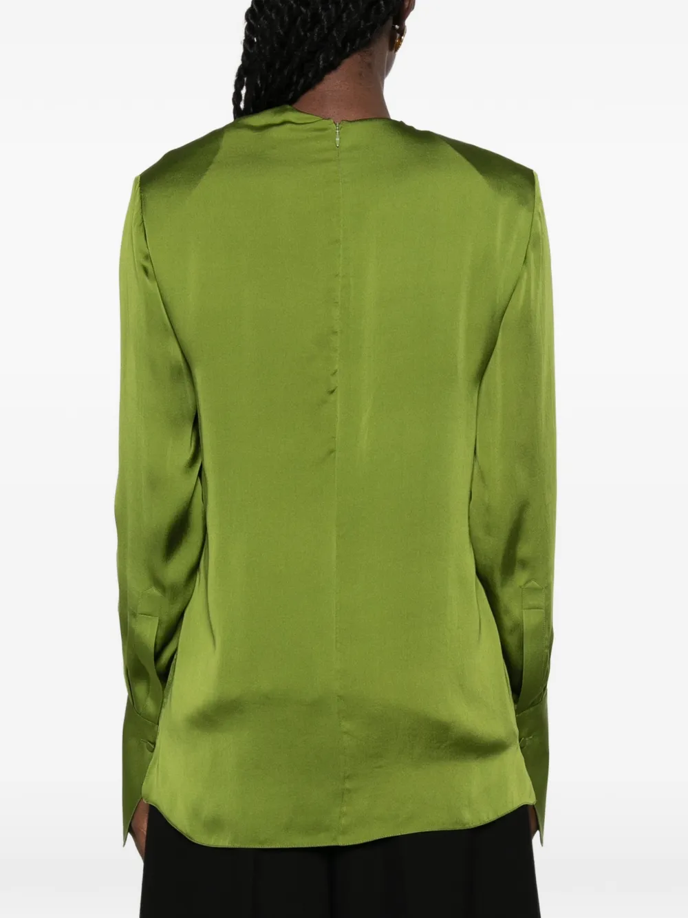 TOM FORD Georgette zijden blouse met gedrapeerde kraag en lange mouwen Groen