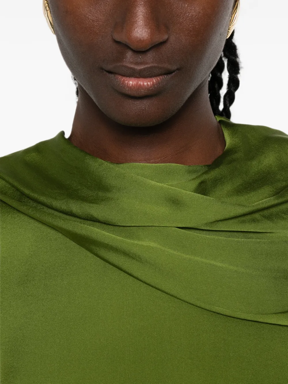 TOM FORD Georgette zijden blouse met gedrapeerde kraag en lange mouwen Groen