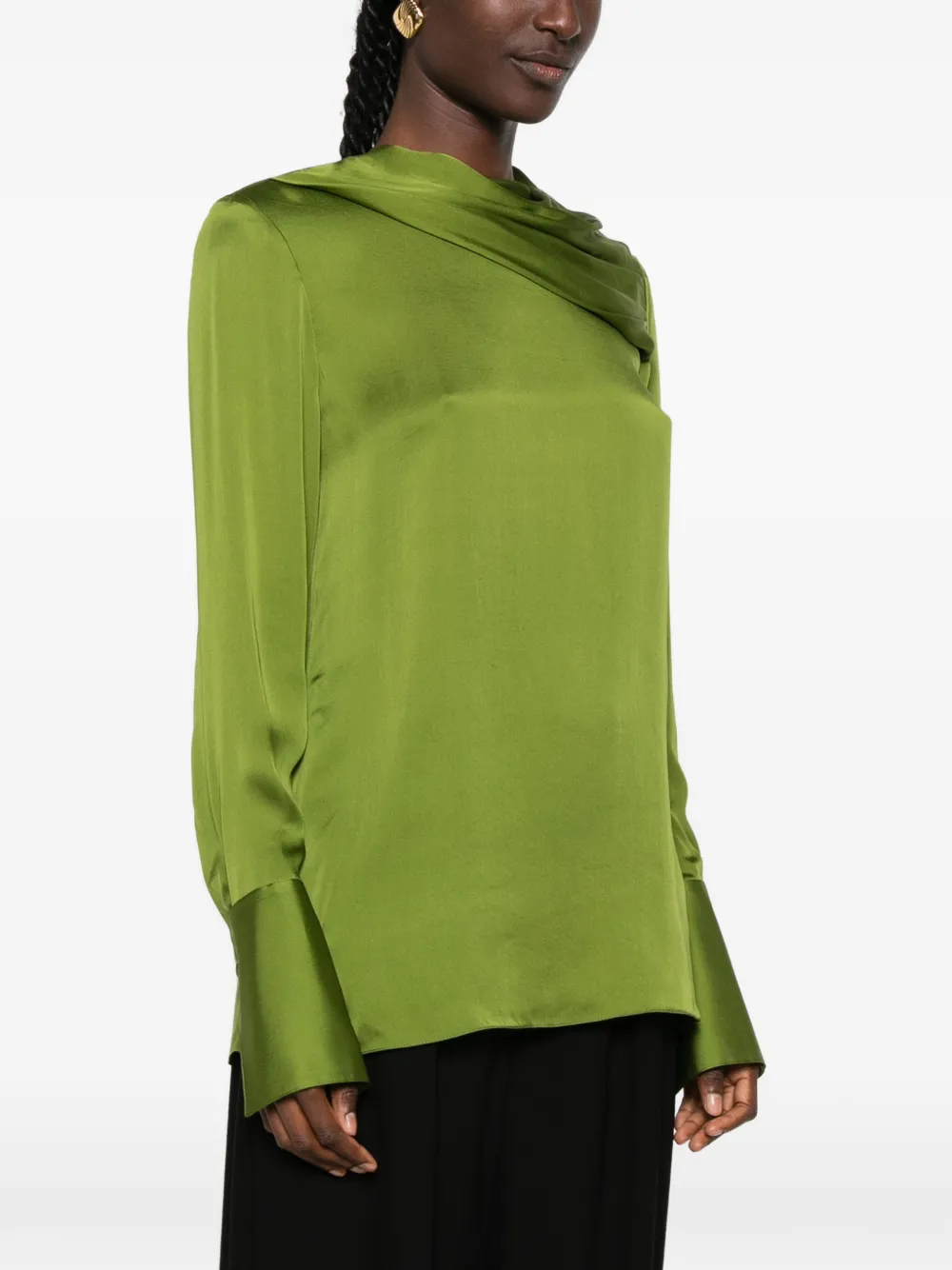 TOM FORD Georgette zijden blouse met gedrapeerde kraag en lange mouwen Groen