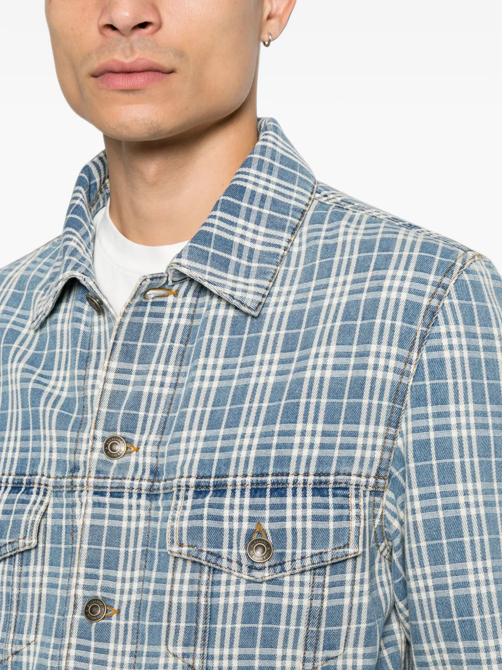 Burberry Darwen geruit denim jack Blauw