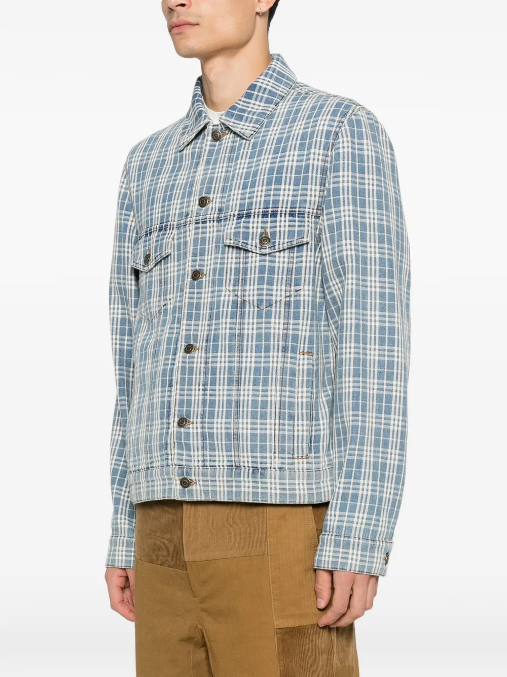 Burberry Darwen geruit denim jack Blauw