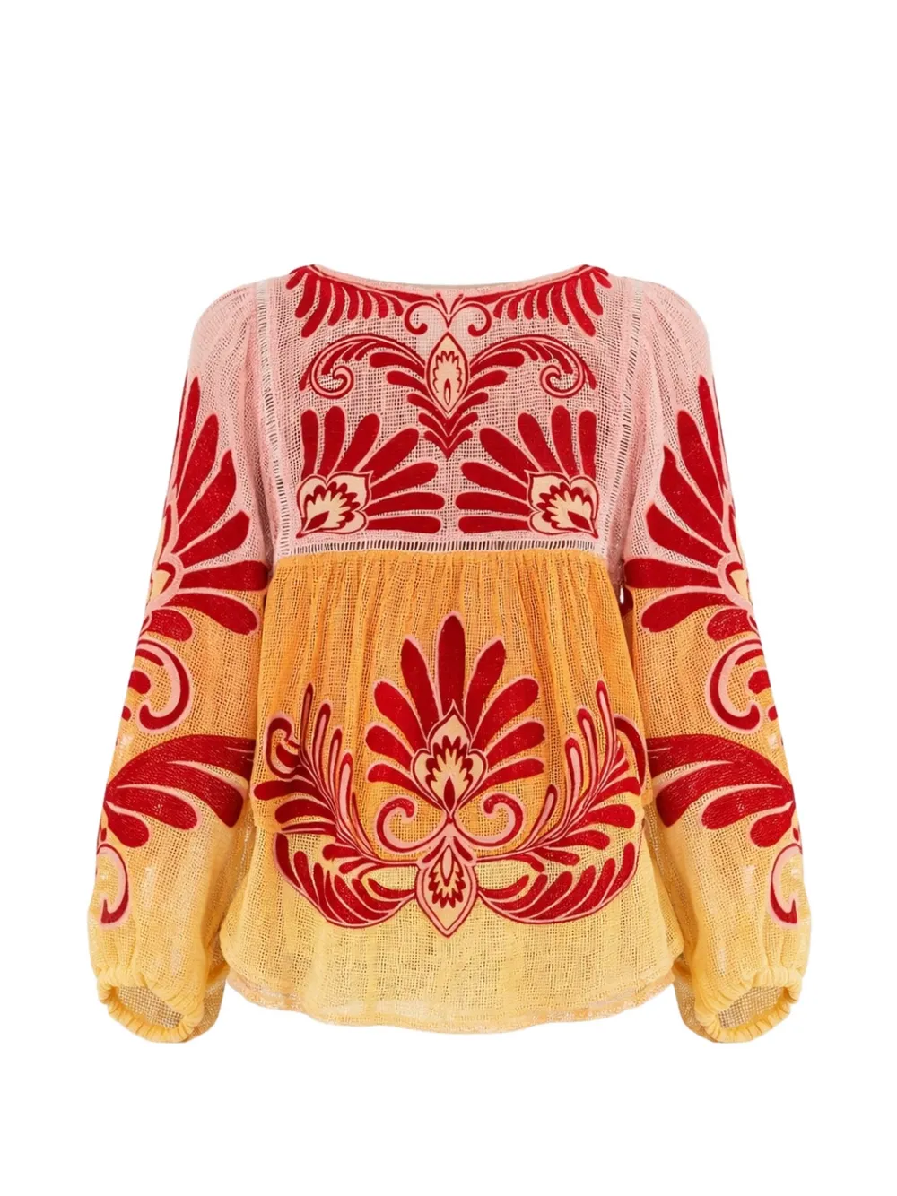  Farm Rio Floral Print Tie Blouse - Yellow 