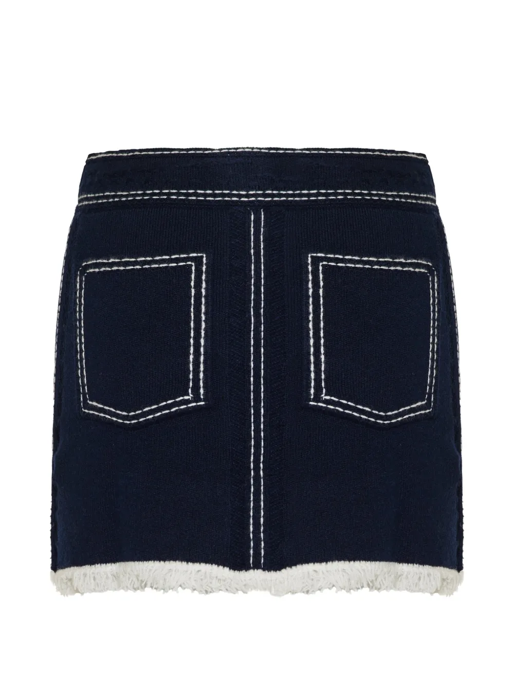  Barrie Fringed Stitching Mini Skirt - Blue 