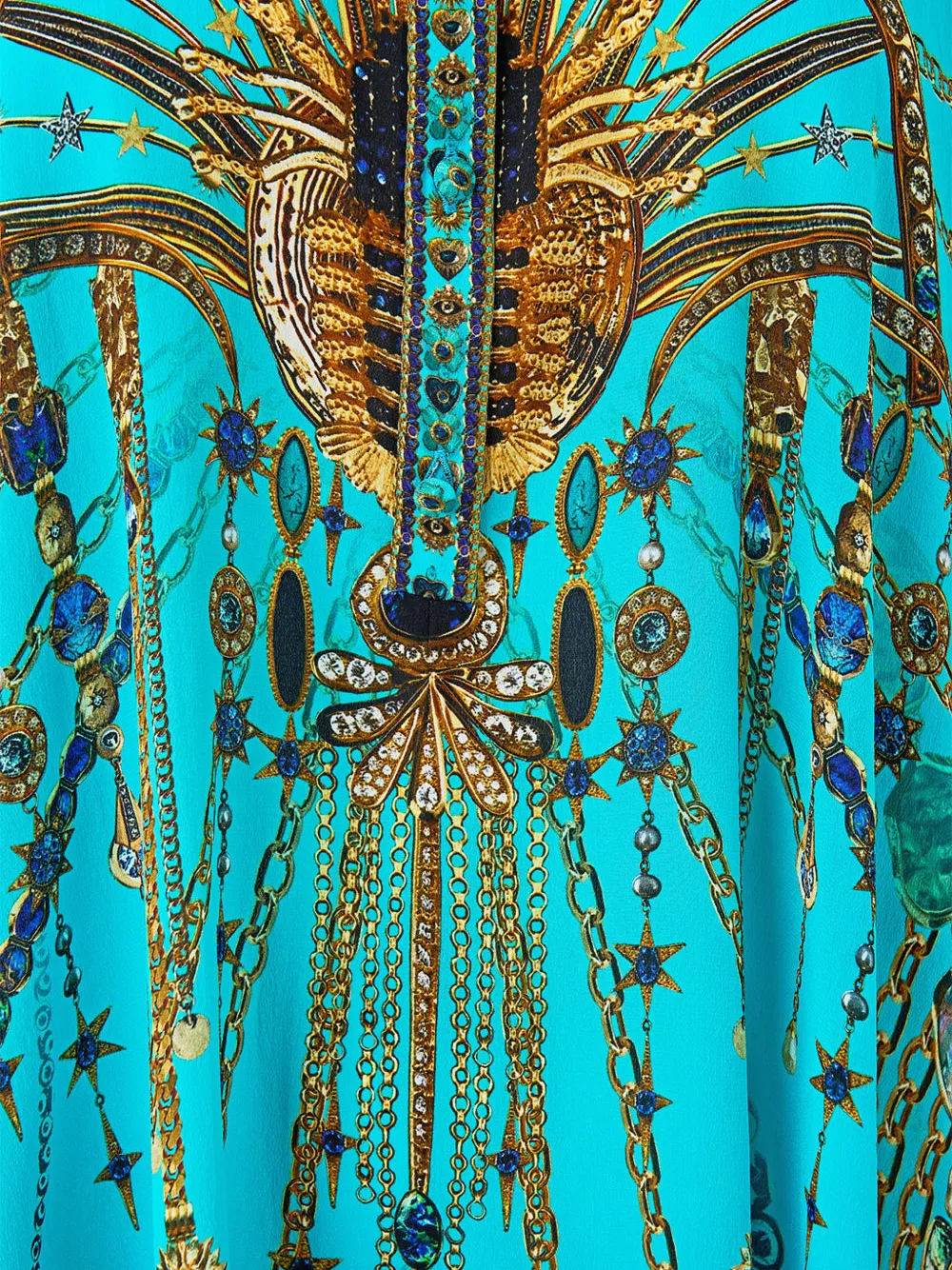  Camilla Draped Button-up Top Kaftan - Blue 