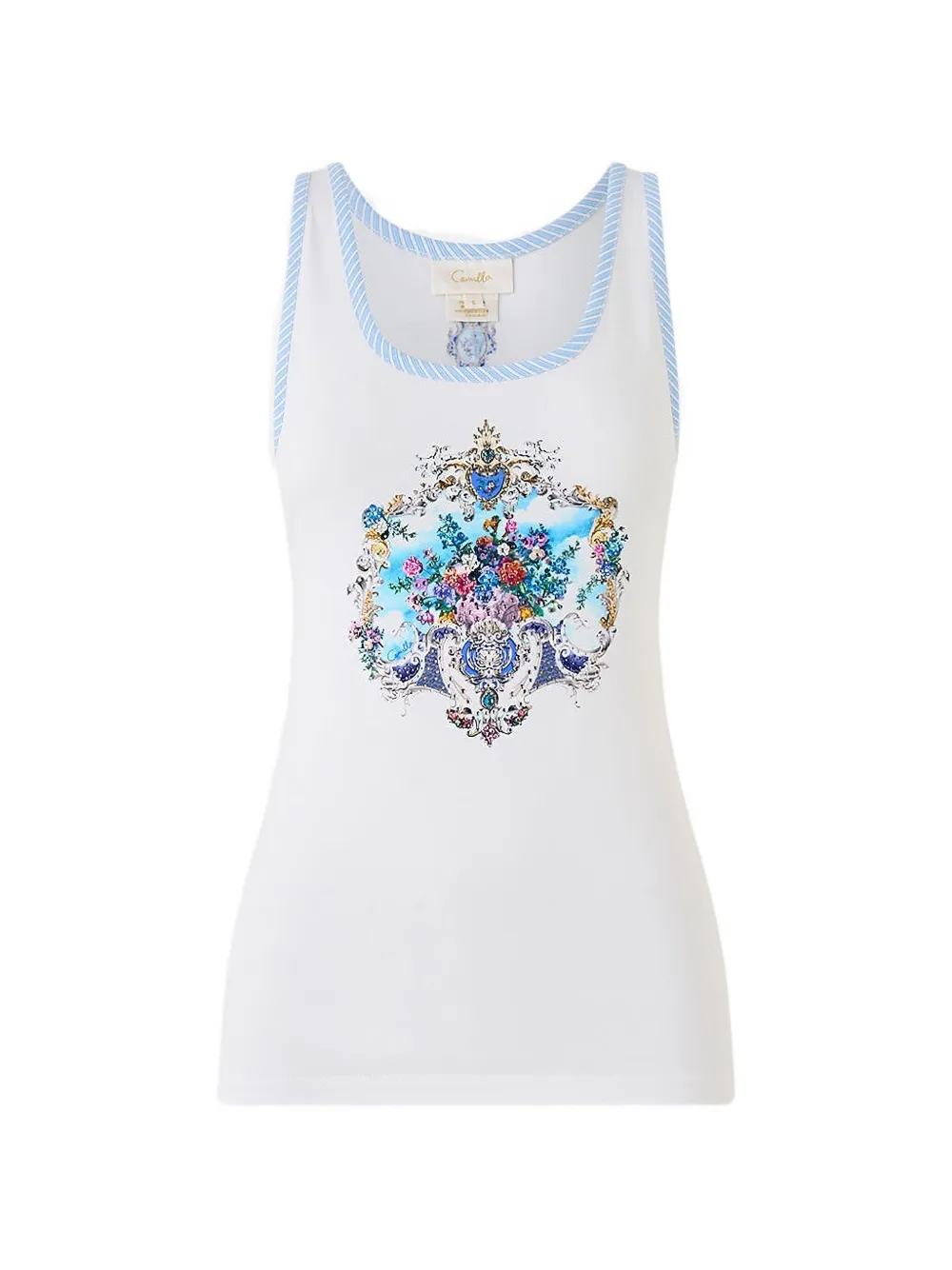 Camilla scoop neck print tank top - Bianco